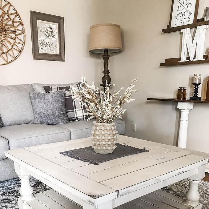 Rustic Farmhouse Vase, Boho Beige Vase for Pampas Grass Small Textured Knotted Vases for Flowers Decorative Cement Floral Vases for Home Decor, Living Room, Dining Table