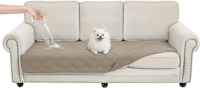 100% Waterproof Washable Dog Blanket，Khaki+Khaki，35"x71" | ,7-Layer Reversible Couch Covers for Dogs Met for Sofa Furniture Car Camping