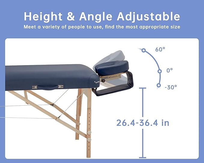 BestMassage Massage Bed Portable Massage Table 72" L*30" W*3.5" THK Lash Bed Height Adjustable 2 Folding PU Leather Spa Table with Oxford Bag for Spa Footmassage Facial CareSpa Tattoo