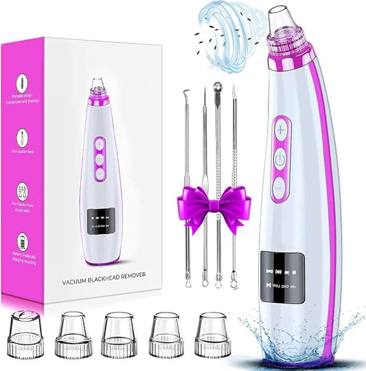 Blackhead Remover Pore Vacuum, Blackhead Vacuum, Facial Pore Cleaner with 5 Adjustable Suction Levels, 5 Probes, USB Rechargeable Pore Cleaner, Electric Comedone Whitehead Extractor Tools Kit