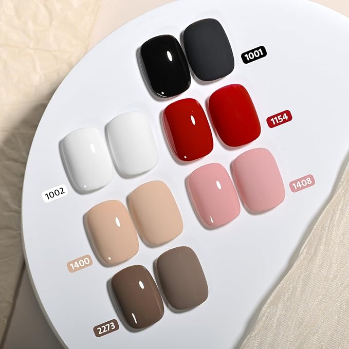 GAOY White Red Black Gel Nail Polish Set, 6 Colors Brown Pink Nude Soak Off UV Light Cure Gel Polish Kit for Salon and Nail Art DIY at Home