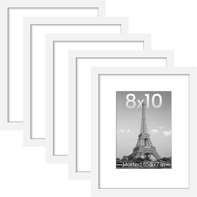 upsimples 8x10 Picture Frames, Gallery Wall Frames Set of 5, White | Photo Frame Collage Wall Decor, 8 x 10 Frame, 5x7 Frame with Mat for Family, Baby, Hallway, Christmas