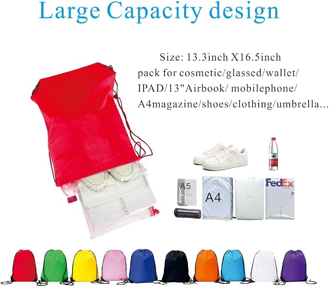 Drawstring Backpack Bulk 30 Packs Draw String Bags for Gym Sports Trip Pedestrianism Cinch Sack DIY for Women Men(Red)