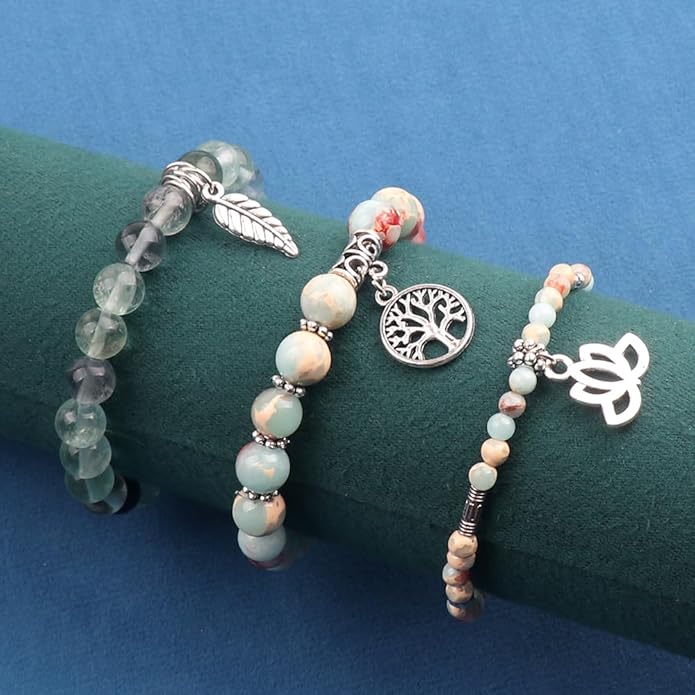 UEUC Tree of Life Yoga Healing Stone Bracelets,Multilayer Lotus Chakra Stone Reiki Bracelet Sets,Anxiety Crystal Natural Stone,for Women Stress Relief