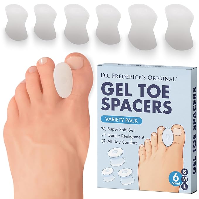 Dr. Frederick's Original Gel Toe Separators - 6 ct - Soft Spacers for Bunions, Overlapping Toes & Pain Relief - Variety Pack - Includes Small/Medium/Large