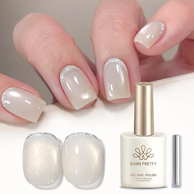 Born Pretty Rosy White Cat Magnetic Eye Gel Nail Polish,Spring Summer Moonlight White Cat Magnetic Gel Polish Magnetic Nail Polish for Nail Art Manicure Salon DIY at Home 15ML