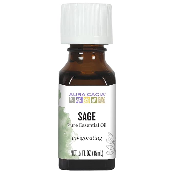 Aura Cacia Pure Aromatherapy 100% Pure Essential Oil, Sage, Thought - Provoking, 0.5-Ounces (Pack of 2)