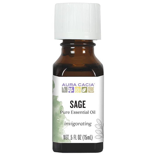 Aura Cacia Pure Aromatherapy 100% Pure Essential Oil, Sage, Thought - Provoking, 0.5-Ounces (Pack of 2)