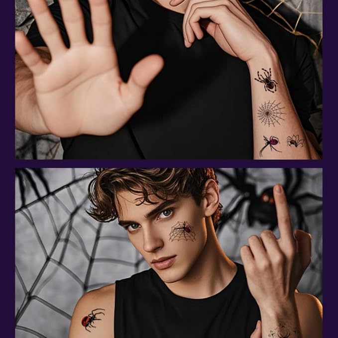 10 Sheets Halloween Temporary Tattoos Red Spider Stickers Spider Web Styles Mixed Halloween Tattoos Waterproof Cobweb Fake Tattoos Realistic Black Tattoo for Kids Boys Girls Body Art Makeup