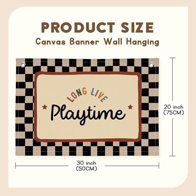XYDEG Playroom Wall Decor, Black and White Checkered Toddler Playroom Decor Hanging Linen Banner,Play Room Wall Art for Nursery Kids Boy Girl Room Bedroom, 30x20 Inch