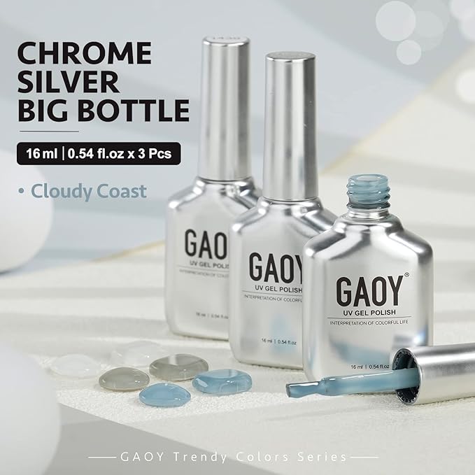 GAOY Gel Nail Polish Kit, 3 Colors Jelly Milky White Blue Gray, Sheer Soak Off UV Gel Polish Set - Cloudy Coast
