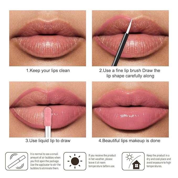 evpct Nude Pink Shiny Glossy Longwear No-Budge Liquid Lip Color Lipstick Makeup, Highly Pigmented Color Instant Shine, Waterproof Long Lasting Lipstick for Women, Lip Stain Gloss with Lip Liner Brush