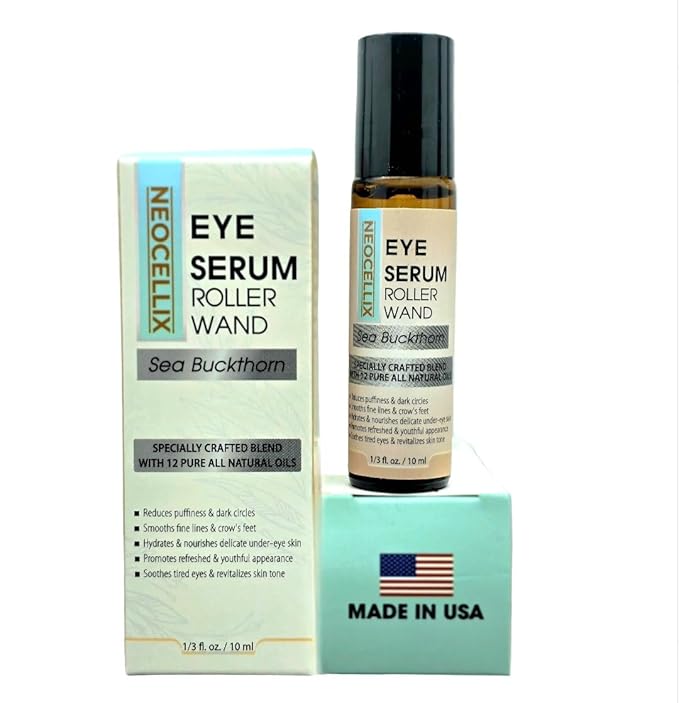 Eye Serum Oil Roller – Made from 12 Botanical Oils for Moisturizing, Puffiness, Dark Circles, Fine Lines & Tired-Looking Eyes – Sea Buckthorn, Rosehip, Helichrysum and More Made in USA 10 ML