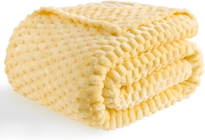 Bnuitland Light Yellow Flannel Throw Twin Size Blanket (60X80 inches), 300 GSM Fleece Cozy Warm Soft Home Decor Lightweight Bed Blanket for Adults, Suitable for All Seasons.