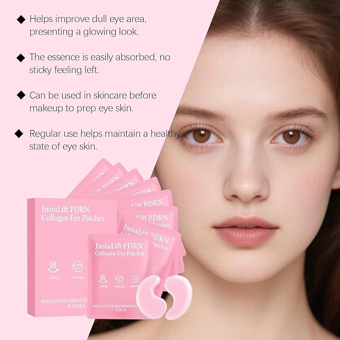 Instalift PDRN & Collagen Eye Patches for Dark Circles & Puffiness, Pdrn Eye Patches, Hydrogel Under Eyes Masks to Reduce Wrinkles & Undereye Bags (2Pack 16Pairs