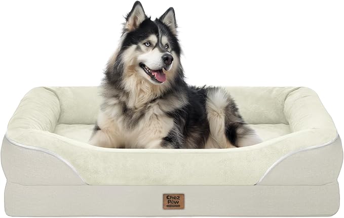 Orthopedic Washable XXL Dog Bed for Extra Large Dogs | Egg Crate Foam, 4-Sided Bolster Support, Waterproof Liner, Non-Slip Bottom, Removable Bolster Cover, 45 x 35 Inch