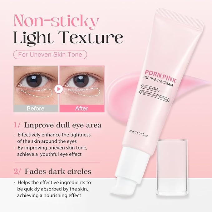 PDRN Pink Peptide Eye Cream,Under Eye Cream For Dark Circles with Niacinamide, Retinol & Hyaluronic Acid to Fight Fine Lines,Wrinkles,Puffiness And Bags Under Eyes,Korean Skin Care 30ml/1.01 fl. oz