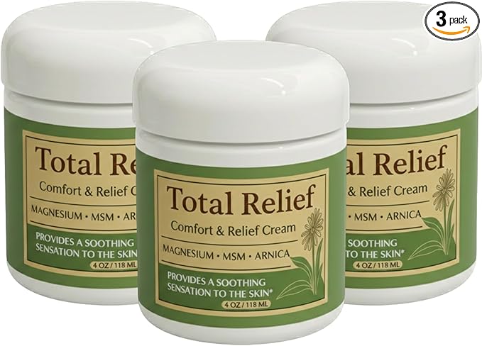 Total Relief Magnesium Cream for Comfort – Fast-Absorbing MSM & Arnica Cream for Healthy, Comfortable Nerves and Daily Comfort – 4 Fl Oz (Pack of 3)