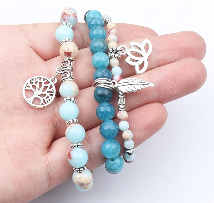 UEUC Tree of Life Yoga Healing Stone Bracelets,Multilayer Lotus Chakra Stone Reiki Bracelet Sets,Anxiety Crystal Natural Stone,for Women Stress Relief