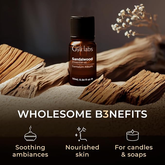 Sandalwood Essential Oils for Diffuser & Lavender Essential Oil for Diffuser Set - Aromatherapy Grade Essential Oils Set - 2x0.34 fl oz - Gya Labs
