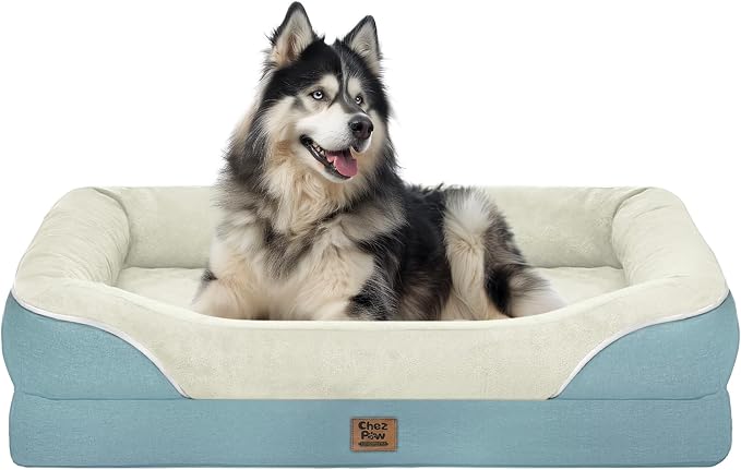 Orthopedic Washable XXL Dog Bed for Extra Large Dogs | Egg Crate Foam, 4-Sided Bolster Support, Waterproof Liner, Non-Slip Bottom, Removable Bolster Cover, 45 x 35 Inch