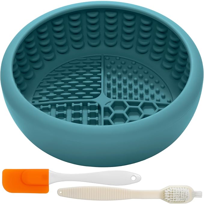 Dog Lick Bowl with Brush and Scraper, Anxiety Relief Lick Mat for Dogs, Non-Slip Freeze Licking Bowl Enrichment Puzzle Feeder for Distraction, BPA Free Silicone, Dishwasher Safe