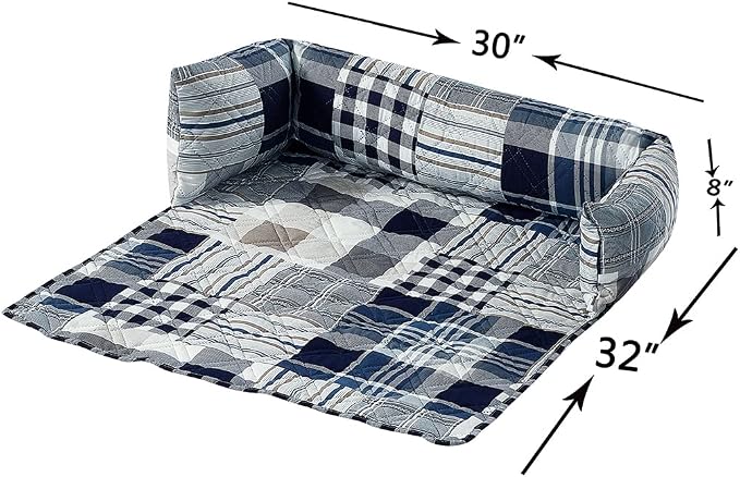 Brilliant Sunshine Blue Plaids & Stripes Dog Sofa Slipcover, Medium | Calming Pet Couch Bed with Removable & Washable Cover, Funiture Protector & Bed Mat for Dogs, Pets, Cats, 30"×32"×8"