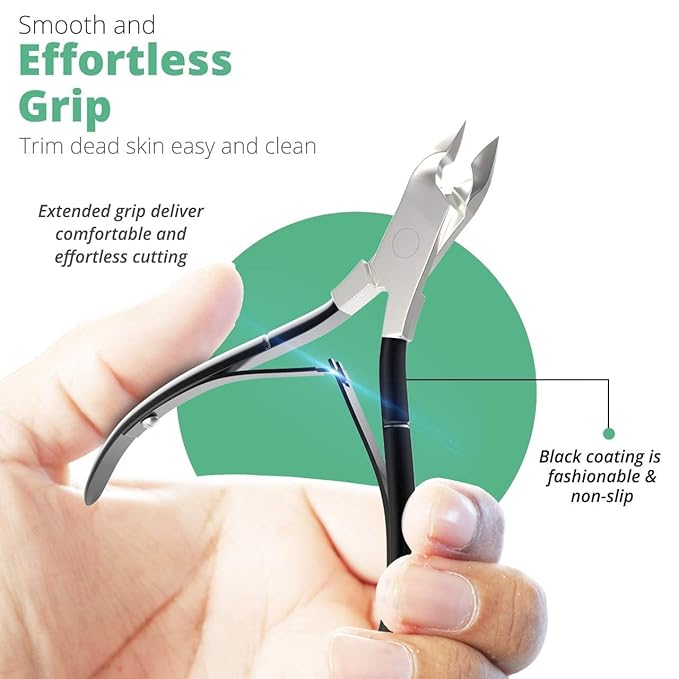 GREEN ESTETICA Professional Cuticle Trimmer with Cuticle Pusher Nail Cuticle Remover Nipper Silver Stainless Steel Sharp Blades Manicure Tools with Double Spring Nail Care Pedicure (Pack 2 - Black)