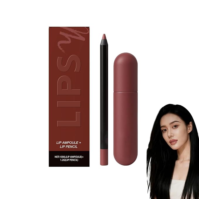 Color-Rich Lipampoules with Matching Lip Liner,Long-Lasting Moisturizing Lip Oil,Color & Care In Perfect Harmony, Glossy Lipstick And Lip Liner Set, for Womens (#02)