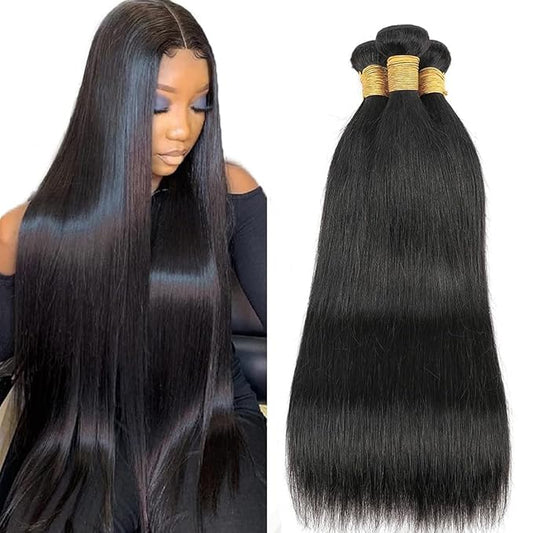 Brazilian Human Hair Bundles Straight Human Hair Bundles 100% Unprocessed Virgin Human Hair Straight Quick Weave Raw Human Hair 3 Bundles 16 18 20inch Deals Natural Black