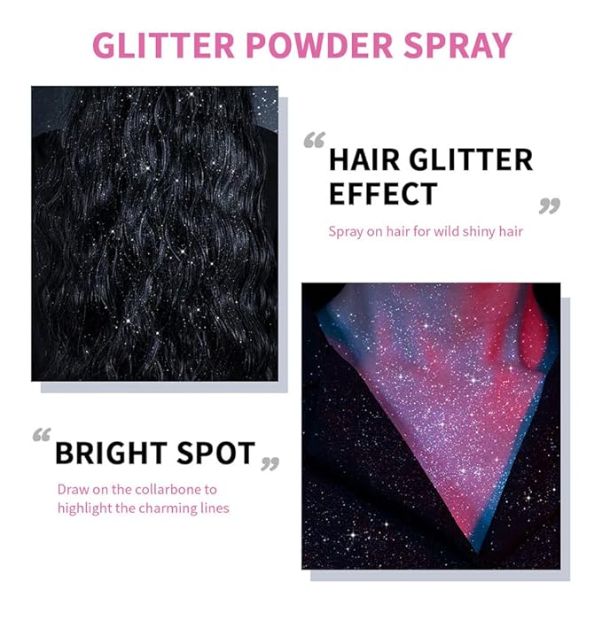 Body Glitter Spray, Perfect Body Sparkly for Music Festival Rave Stage Hair and Face Shimmer Glitter Makeup.