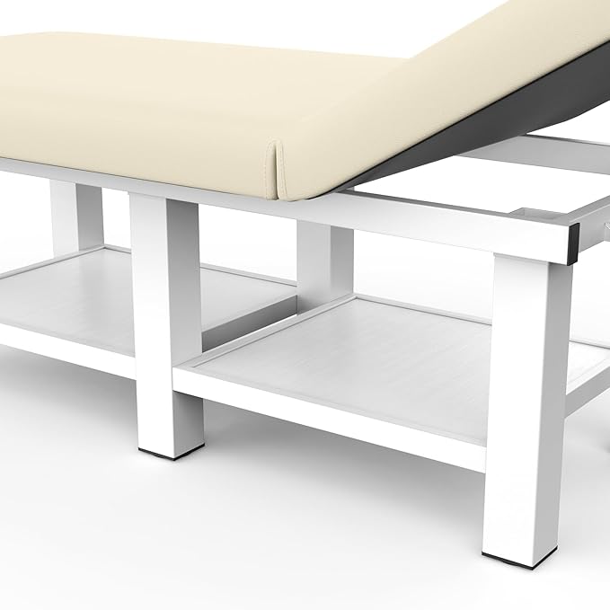 pouseayar Metal Frame Wide Stationary Massage Table for Treatment Table Physical Therapy Table Spa Facial Bed, PU Leather 31.5'' Wide 75'' Long (Beige Grey, Integral Structure)