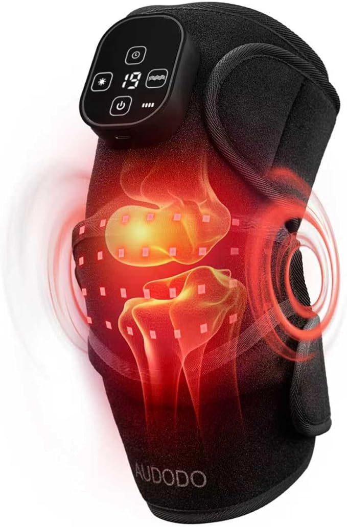 Red Light Knee Brace with Vibration Massage, Cordless Knee Massager with Heat and Red Light Therapy, 660nm&850nm Infrared RedLight Therapy Wrap for Knee Joint, Heated Therapy Device for Pain Relief