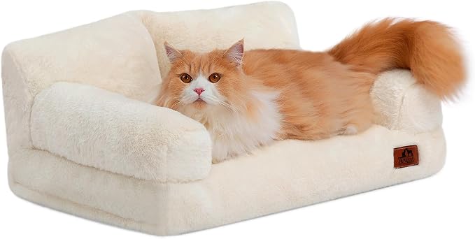 Hollypet Small Dog Large Cat Bed Puppy Couch Beds for Pets up to 25 lbs | Fluffy Dog Cat Couch Plush Soft Warming Pets Beds with Machine Washable Cover and Non-Slip Bottom