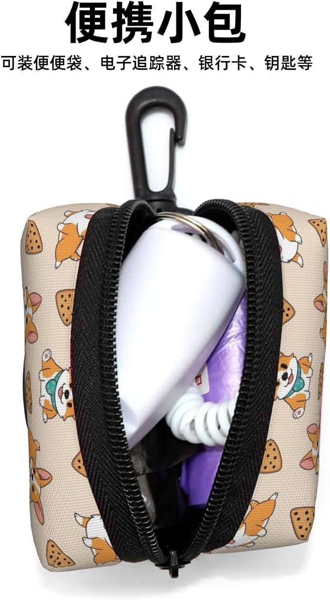 Cute Corgi And Cookie Dog Treat Pouch for Pet Walking and Training with Clip Small Zipper Dispenser for Leash and Outdoor Use