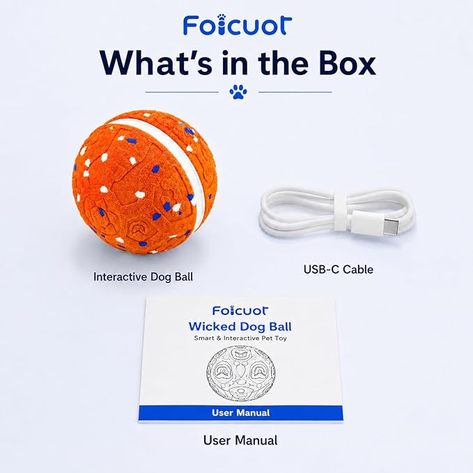 Interactive Dog Ball Toy, 3 Modes, LED, Sound & Vibration, USB-C