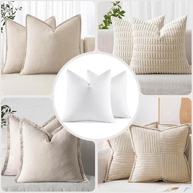 MIULEE 28x28 Euro Pillow Inserts, Set of 2 Feather Down Throw Pillows | Choppable and No Smell, Double-Layer Down-Proof Cotton Cover, Decorative Pillows for Couch Sofa and Bed