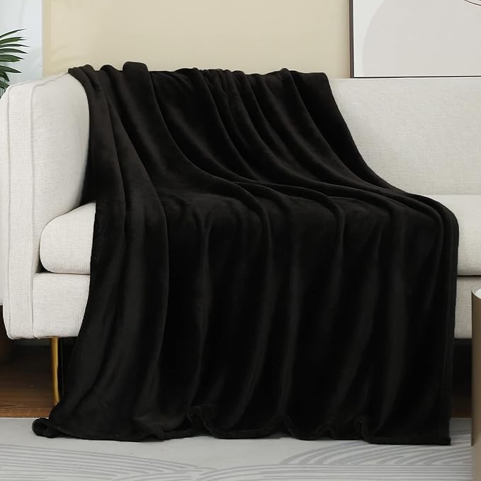 Black Fleece Plush Throw Blanket 50"x60"for Couch Sofa Fuzzy Cozy Flannel | Super Soft Lightweight Microfiber Blanket for Bed Chair bedroom Home Decor All Season,Birthday Gifts for Women Mom Adult