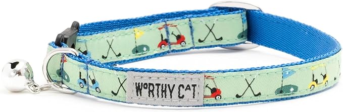 THE WORTHY DOG Icons Patterns, Breakaway Cat Collar, with Bell, Green