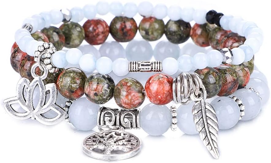 UEUC Tree of Life Yoga Healing Stone Bracelets,Multilayer Lotus Chakra Stone Reiki Bracelet Sets,Anxiety Crystal Natural Stone,for Women Stress Relief