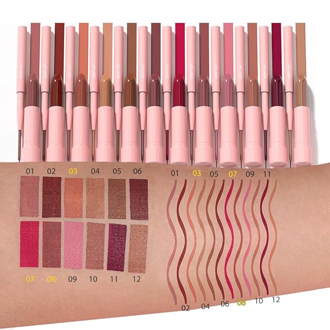 6Pcs 2 in 1 Matte Lipstick Lip Liner Pencil Set,Waterproof Lip Stick Lip liner Combo for Old Women Long Lasting Lipstick Crayon,labiales mate 24 horas originales