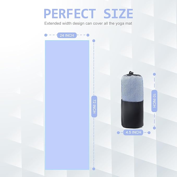 Eunzel 2 Pack Hot Yoga Towel, Non-Slip Yoga Mat Towel with Grip Dots Stickyfiber Sweat Absorbent Towel for Hot Yoga, Pilates and Workout 72" x 24", Blue/Pink