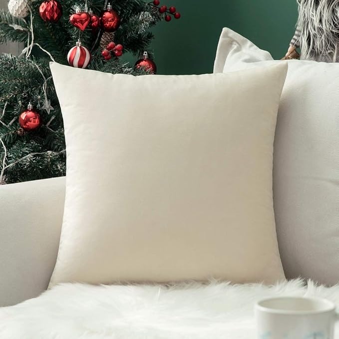 MIULEE 24x24 Inch Euro Velvet Throw Pillow Cover Set of 1 Cream White | Soft Luxury Decorative Throw Pillow Cover, Single Cushion Case, Home Decor for Chair Couch Sofa Bedroom Car Bed