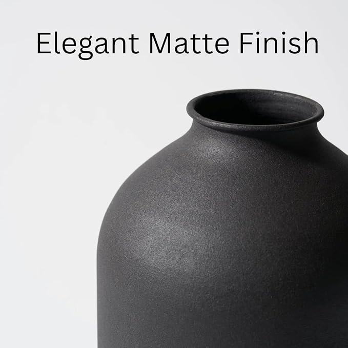SilkSerenade Large Black Matte Flower Vase for Bedroom Kitchen Living Room Table, Contemporary Farmhouse Decorative Arlo Flowers Iron Vases, Rustic Tall Earthy Wabi Sabi Modern Centerpieces Home Decor