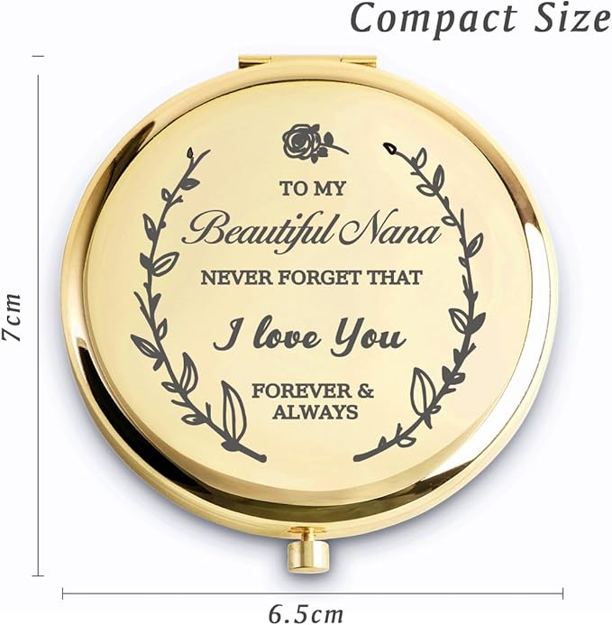 Nana Gifts from Granddaughter Grandson, Personalized Gift for Nana, Custom Compact Mirror, Goodie Bag & Basket Stuffers for Valentines Day, Mothers Day, Birthday, Wedding