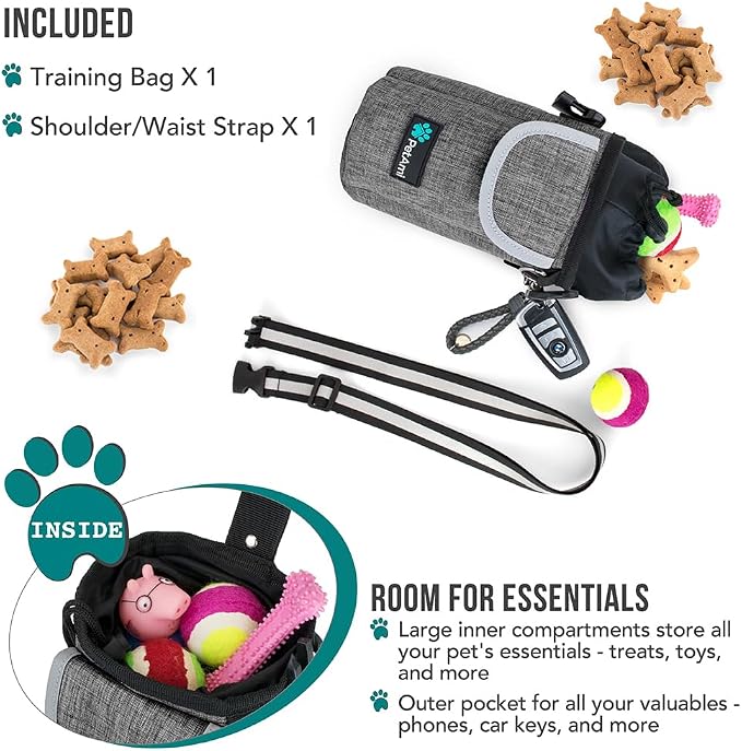 PetAmi Dog Treat Pouch, Large Hands-Free Training Bag, Gray