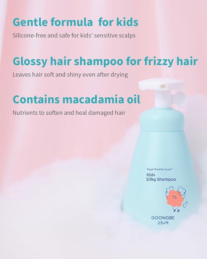GOONGBE Korean Kids Silicone-Free Silky Shampoo & Conditioner for Weak Frizzy Hair - Glossy Shine & Tangle Prevention - Low pH - Allergen-Free, 10.1oz & 6.76oz