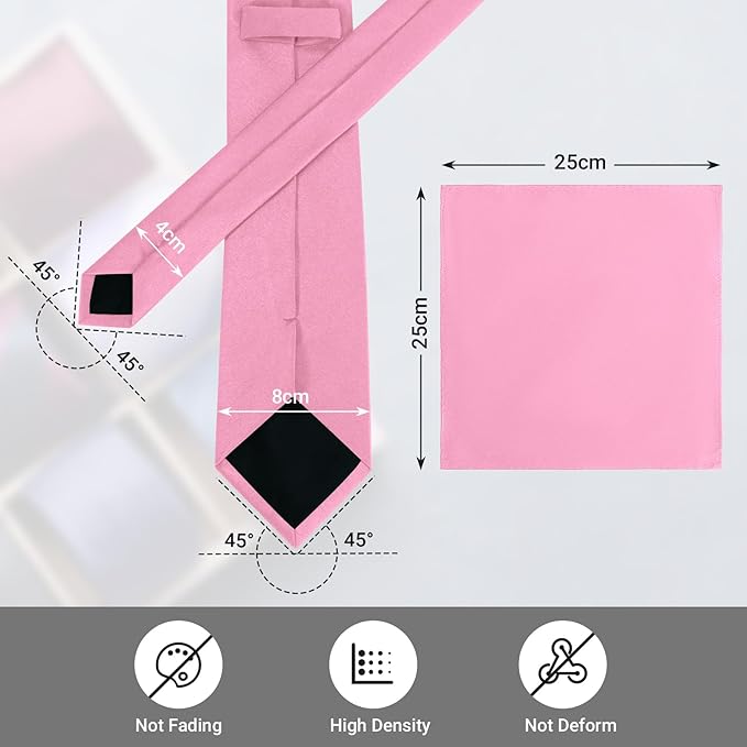 Black Tie Set in Gift Box Mens Solid Color 3.15" (8CM) Black Necktie and Pocket Square Set