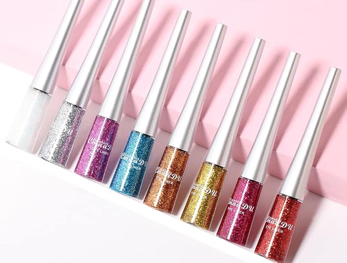 BONNIE CHOICE 16 Colors Glitter Eyeliner Liquid Set, Metallic Glitter Liquid Eyeshadow, Waterproof Long Lasting White Silver Rose Gold Pink Colorful Rainbow Eyeliners Valentine's Day Gifts for Women