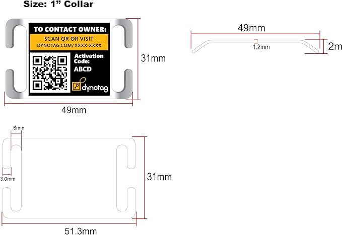 Dynotag® Web Enabled Super Pet ID Smart Tag. Slider Style w. DynoIQ™ & Lifetime Recovery Service (Open Slot, Tag only, for 1 inch Collar Band)